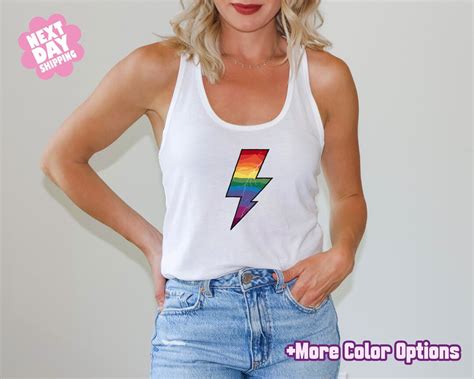 Lightning Bolt Tank Top Gay Pride Shirt Lesbian Girl Power Rainbow Shirt Lgbtqia Tank