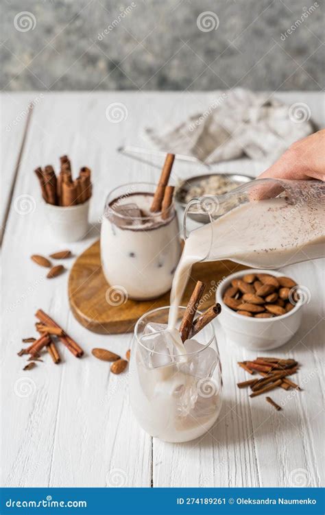 Horchata Drink Traditional Mexican Rice Based Drink With Cinnamon And Almonds Stock Image