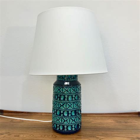 Vintage Blue & Green Danish Ceramic Table Lamp by Lyskaer | #89211