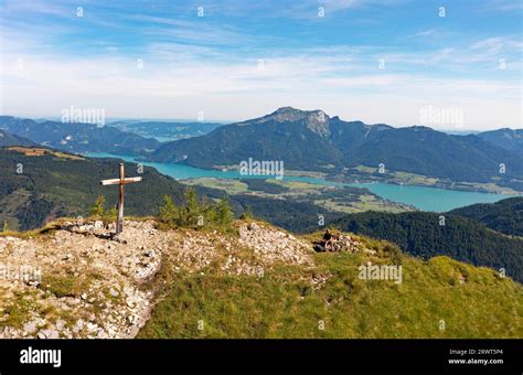 Drone Shot View From The Summit Of The Wieslerhorn To The Wolfgangsee