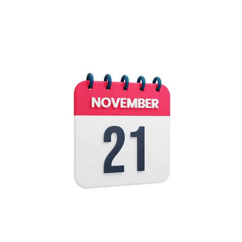 November Realistic Calendar Icon 3D Rendered Date November 21 12052259 PNG