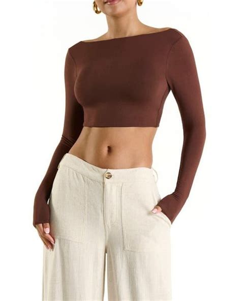 Naked Wardrobe Too Smooth Crop Top In Brown Lyst