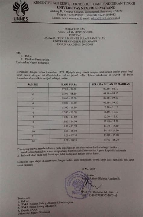 JADWAL PERKULIAHAN DI BULAN RAMADHAN UNNES TAHUN AKADEMIK 2017 2018