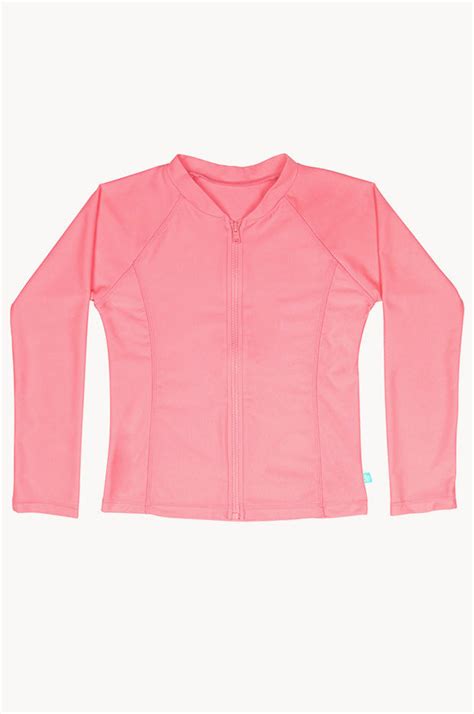 Salty Ink Girls Long Sleeve Zip Suntop Peach Swimwear Galore Au