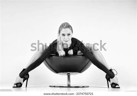 Sexy Blonde Black Dance Bodysuit Sitting Stock Photo Shutterstock