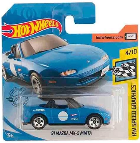 Hot Wheels 91 Mazda MX 5 Miata Blue HW Speed Graphics Birthday Gift Miniature Model Car Retro