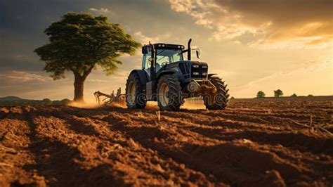 A Tractor Ploughing A Field Stock Illustration Illustration Of Land