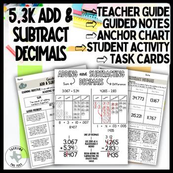 Th Grade Add Subtract Decimals Reviewanchor Charttask Cards