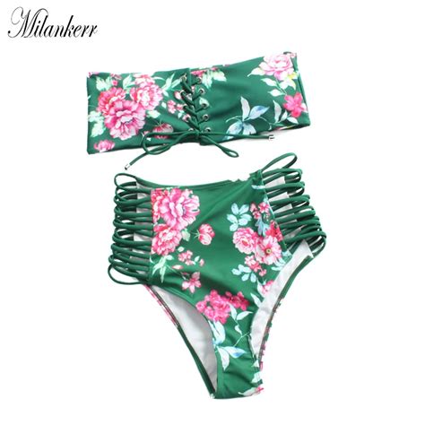 Milankerr Women Sexy Bandeau Bikini Set Strapless Tankini Swimwear High Waist Padded