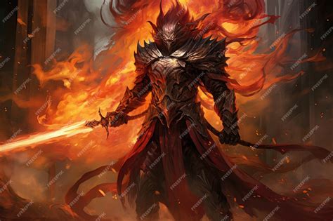 Premium Photo Fantasy Illustration Of A Demon Warrior In The Fire And
