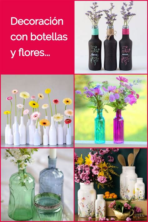 Decora Con Botellas De Cristal Y Flores Florero Con Botellas