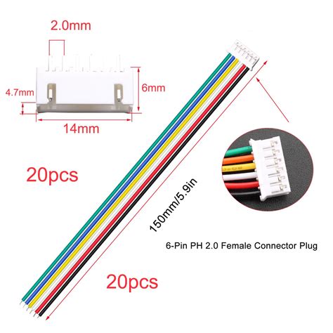 20 Paar JST Steckverbinder Mit 150Mm 22AWG Kabeljst 2 0 PH 6 Pin Male