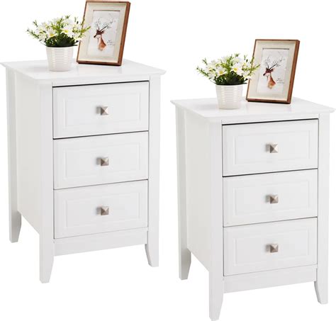 Bonnlo Bedside Table White Wooden Bedside Tables Set Of 2 Bed Side