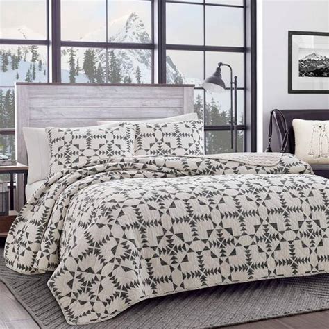 Eddie Bauer Arrowhead 3 Piece Charcoal Gray Geometric Cotton Fullqueen Quilt Set Ushsa91083282