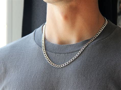 Mens Chain Silver 6mm Curb Chain Necklace For Men Or Etsy