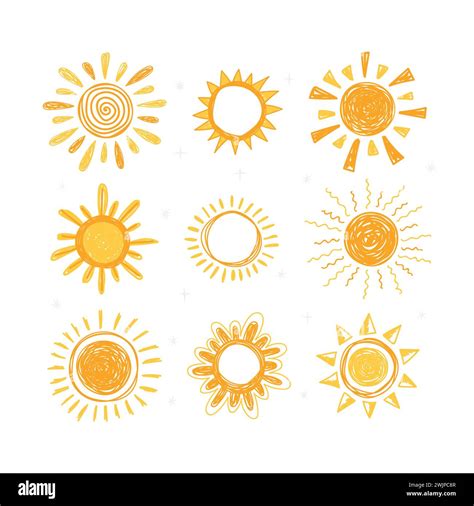 Set Of Hand Drawn Sun Symbols Collection Of Doodle Sun Icons Vector