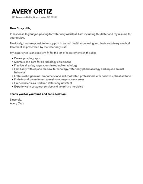 Veterinary Assistant Cover Letter | Velvet Jobs