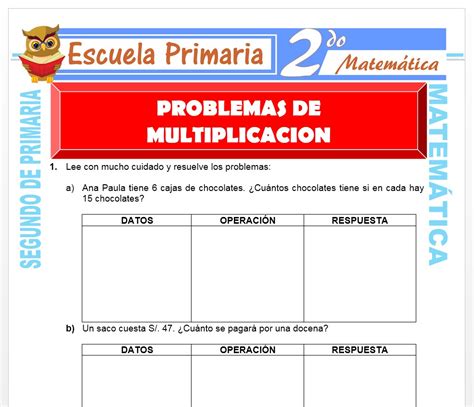 Problemas De Multiplicación Para Segundo De Primaria Escuela Primaria