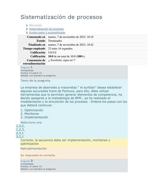 Solution Autocalificable Sistematizacion De Procesos Studypool