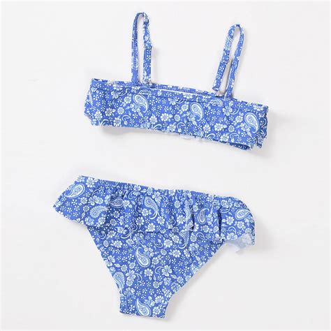 Girls Leaf Print Ruffle Bikini Set Two Piece Swims Grandado
