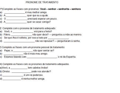 Atividade Pronome De Tratamento