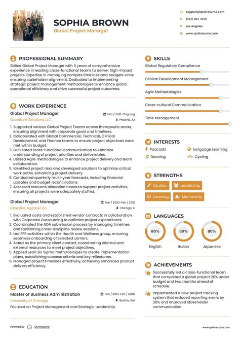 10+ Global Project Manager Resume Samples & Templates for 2025