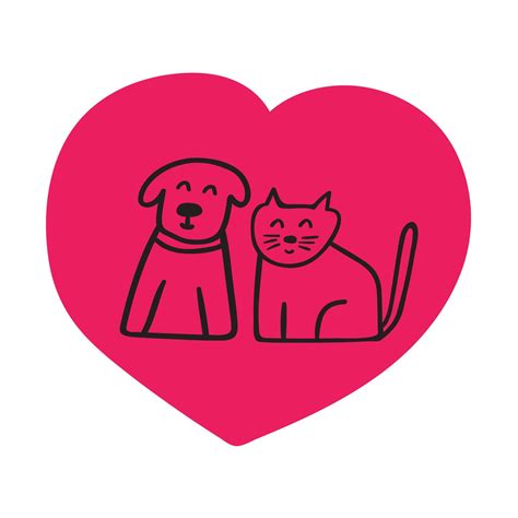Dog and cat inside a big red heart. Concept for Valentine's day or