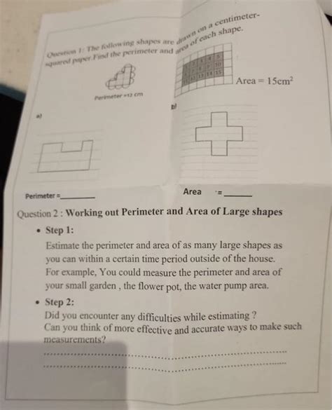 Solved Area =15 cm2 Perimeter = Area : Question 2: Working | Chegg.com