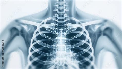 Xray of a human ribcage with sternum and ribs detailed, Xray, thoracic