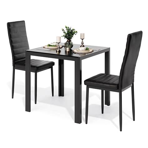 Asofer Glass Dining Table Set for 2, Small Kitchen Table Chairs Set of