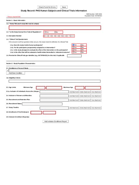 Fillable Online Oamp Od Nih Study Record PHS Human Subjects And