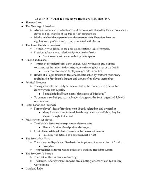 Chapter 15 What Is Freedom Reconstruction, 1865-1877 Textbook Notes