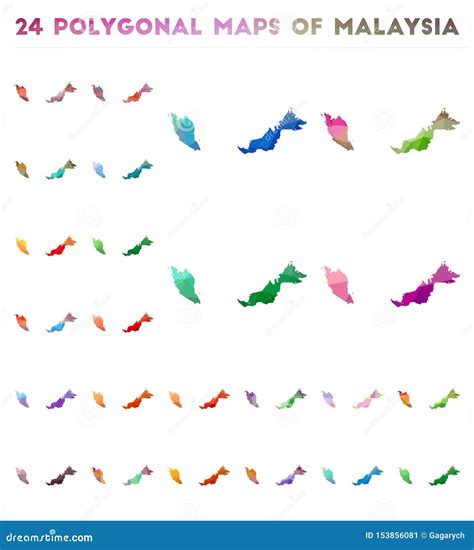 Set of Vector Polygonal Maps of Malaysia. Stock Vector - Illustration