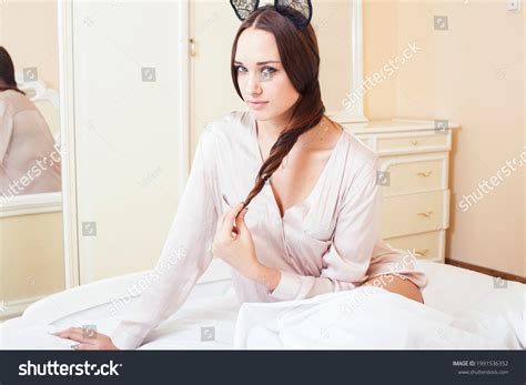 Sexy Beautiful Brunette Woman Lying Bed Stock Photo 1991536352 Shutterstock