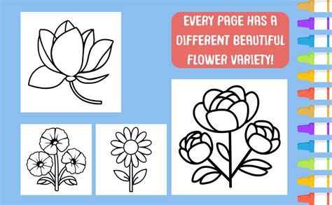 Bold And Easy Flowers Coloring Book 50 Simple Drawings For