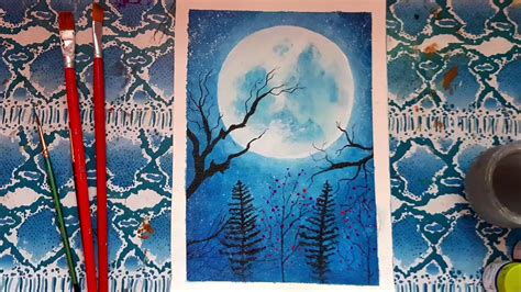 Moonlight Scenery Painting For Beginners Using Acrylic Paint Step By