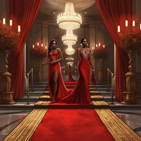 Premium AI Image A Digital Illustration Of Two Women In Red Dresses