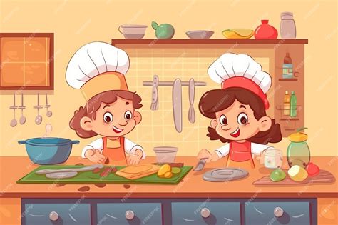 Premium Photo | Cartoon little children cooking in the kitchen ...