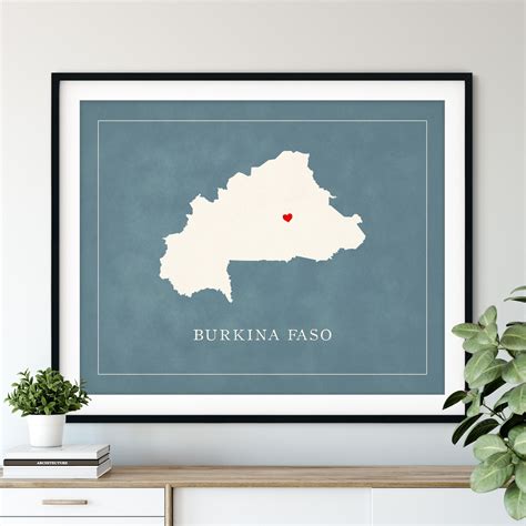 Custom Burkina Faso Map Art Heart Over ANY City Customized | Etsy