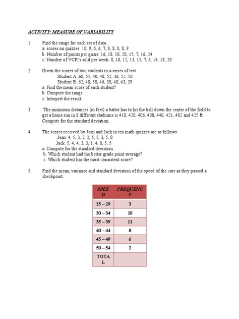 Activity Measures of Variability | PDF