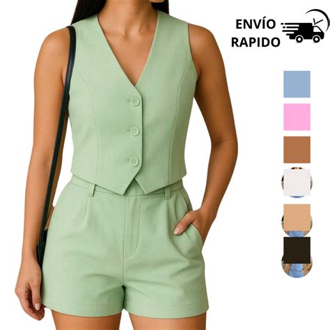 Short E Colete Alfaiataria - Conjunto Femenino Alfaiataria Short e Colete Social Elegante Casual ...
