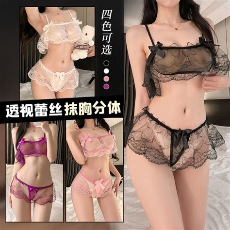 Fairy Embroidery Brief Sets Split Gauze Underwear Set Three Point Sexy Lingerie Sexy Lace Bra