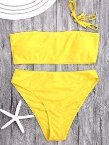 Padded High Cut Bandeau Bikini Set In YELLOW ZAFUL