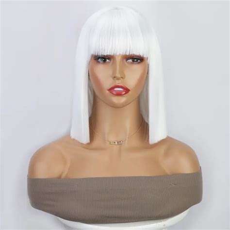 Short Black Bob Wig Bangs Straight Synthetic Hair Wigs Women Temu