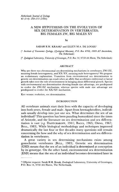 Pdf A New Hypothesis On The Evolution Of Sex Determination In Vertebrates Big Females Zw Big