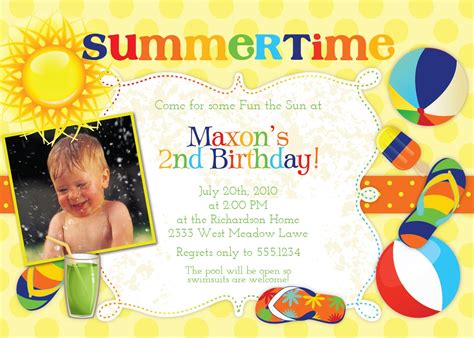 Summertime Birthday Party Invitations for Boys or Girls