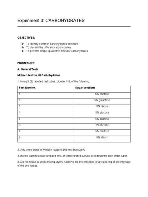 Biochem Experiment 3 Post Lab Pdf Sucrose Carbohydrates