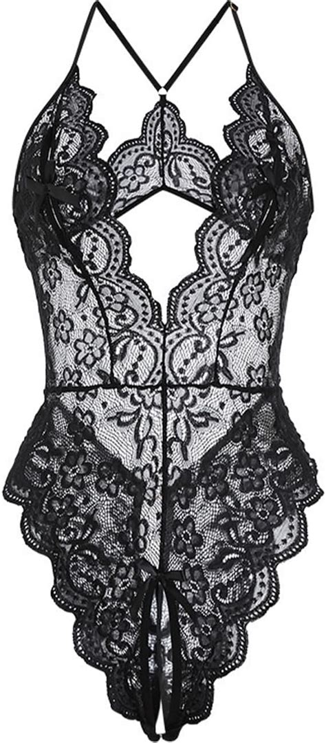 Amazon Wltxbmz Women S Backless Sexy Lingerie Hollow Floral Lace Bodysuit Deep V Neck Teddy