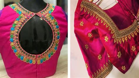 Silk Simple Thread Work Blouse Design For Saree Under Asia