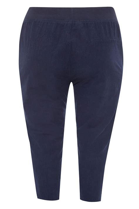 Yours Plus Size Navy Blue Cool Cotton Cropped Joggers Yours Clothing